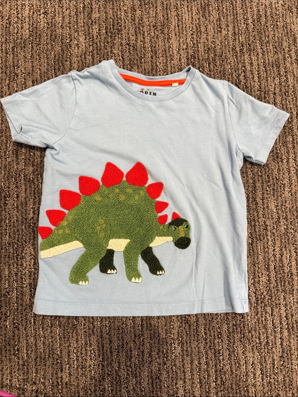 Mini Boden Light Blue Tee with Green Dinosaur & Red Spikes
